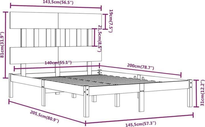 Produktbild vidaXL Bettrahmen (140 x 200 cm)