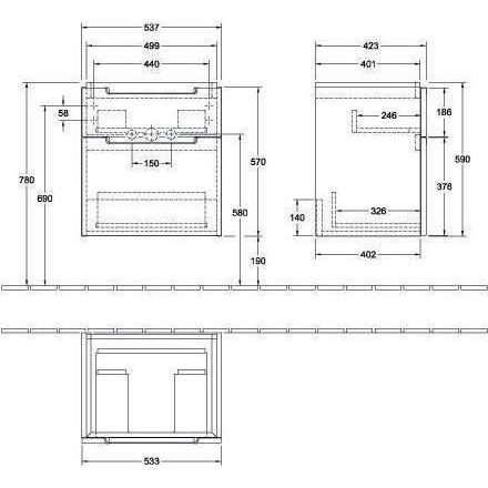 Thumbnail - Villeroy & Boch, Waschbeckenunterschrank, V&B Waschtischunterschrank SUBWAY 2.0 f Waschtische 537x590x423mm Glossy White...