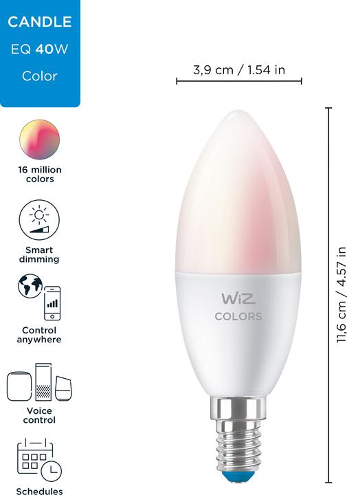 Produktbild WiZ Lampe 40W E14 Kerzenform (E14, 4.80 W, 470 lm, 1 x, F)