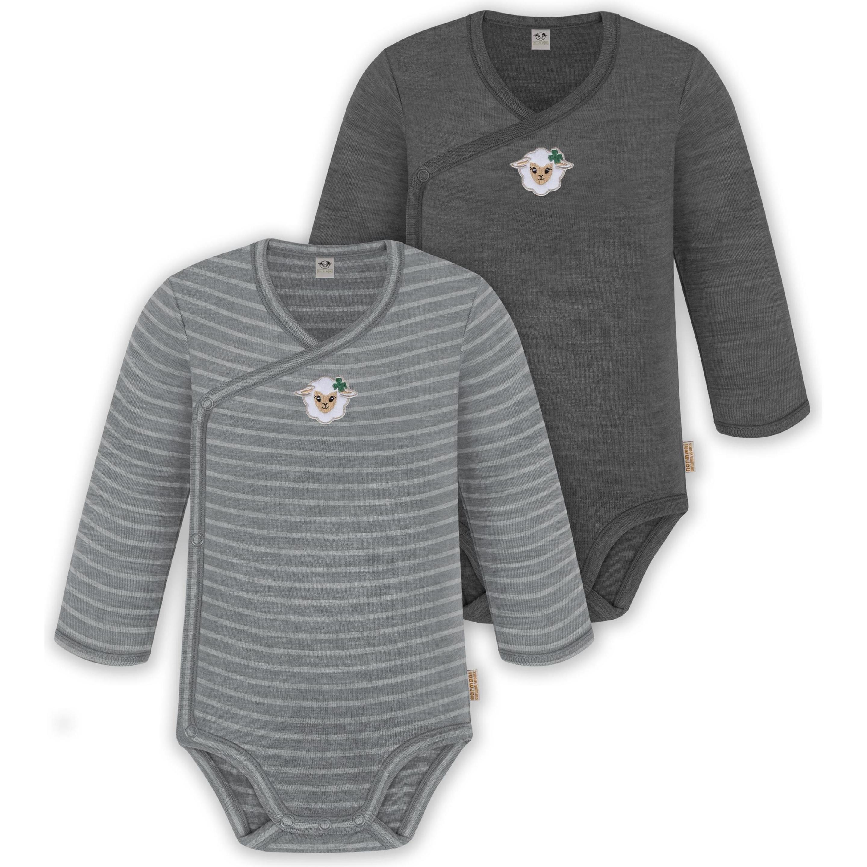 Normani, Herren, Body, 2er Set Unisex Baby Wickelbody Langarm-Strampler Einteiler aus Merinowolle - 9351, Grau, (50)