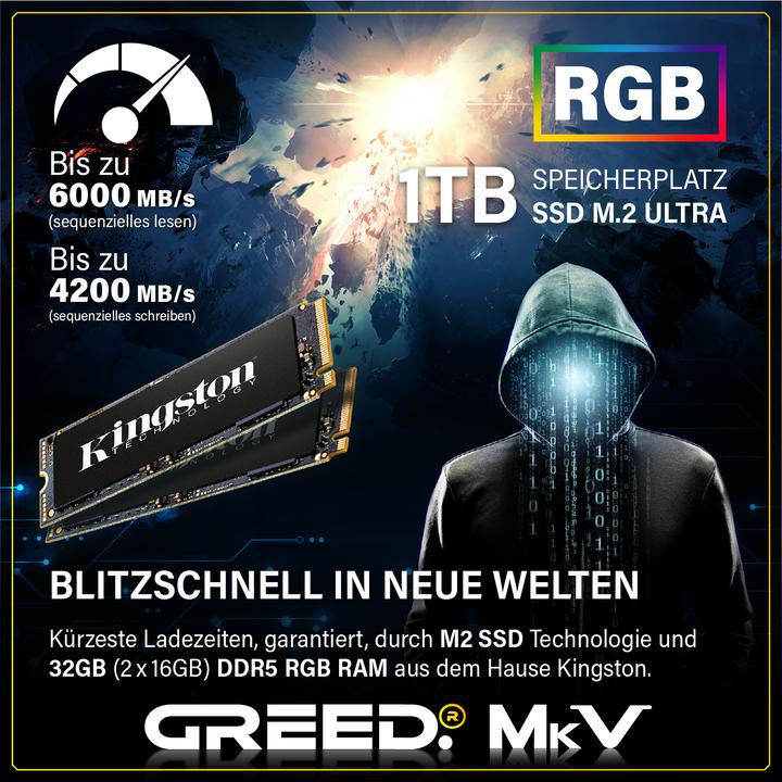 Produktbild Greed MK5 INTEL - Gaming PC - RTX 5070 & DDR5 (1000 GB, 32 GB, Intel Core i7-12700F, GeForce RTX 5070)