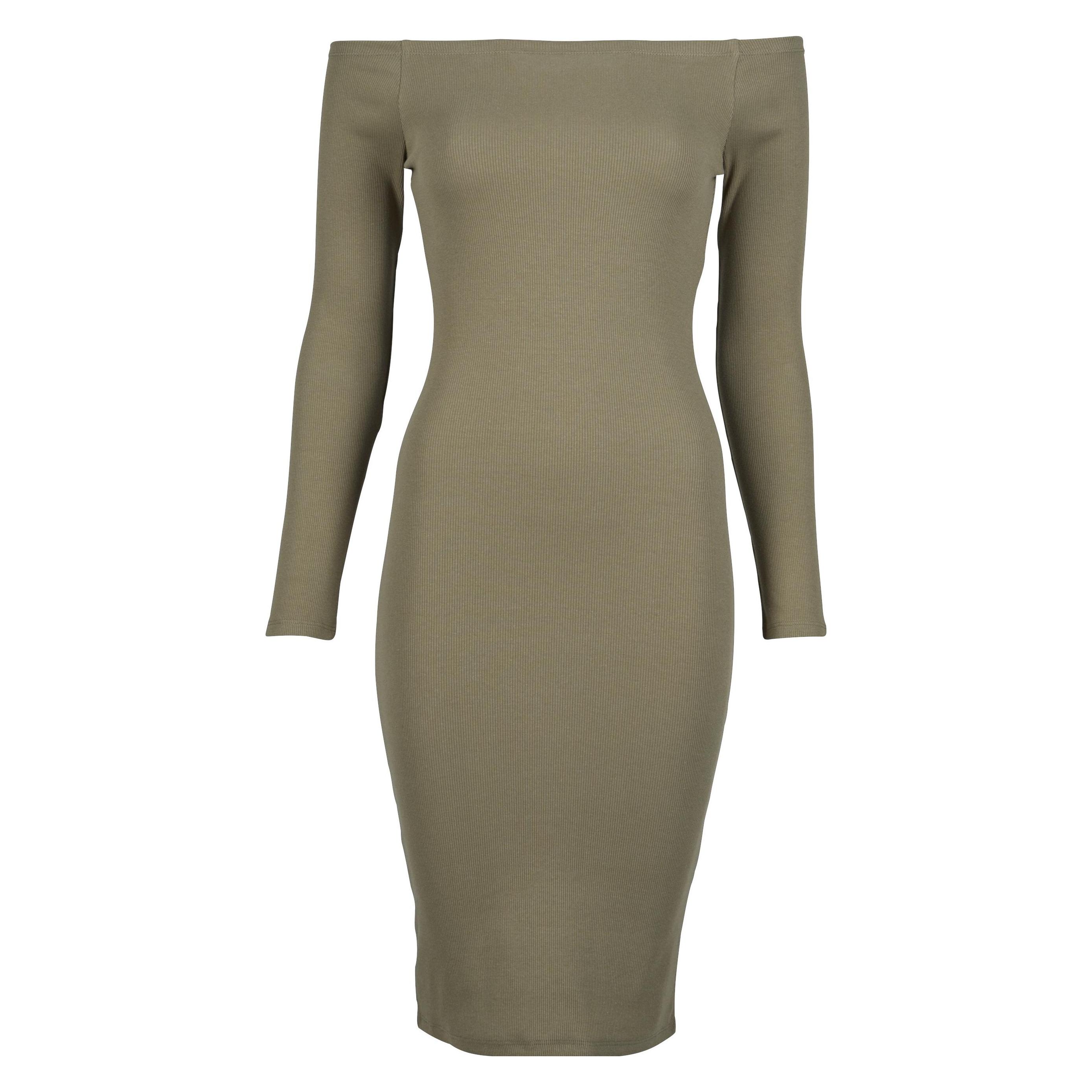 Urban Classics, Damen, Kleider, Ladies Off Shoulder Longsleeve Rib Dress - 126821, Grün, (Xs)
