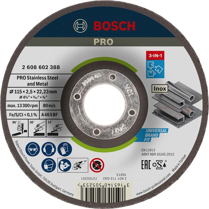 Produktbild Bosch Professional Zubehör PRO Stainless Steel and Metal 3-in-1 Disc, 115 x 2,5 x 22,23 mm