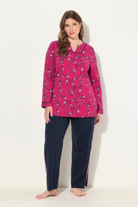 Produktbild Ulla Popken Pyjama, floraler Druck, V-Ausschnitt, Langarm (50, 52)
