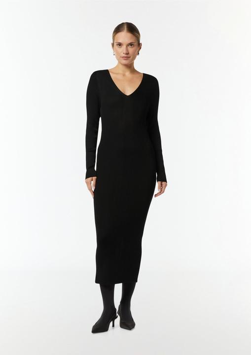 Image du produit Comma Kleid Geripptes Slim-Fit-Kleid mit V-Ausschnitt (36)