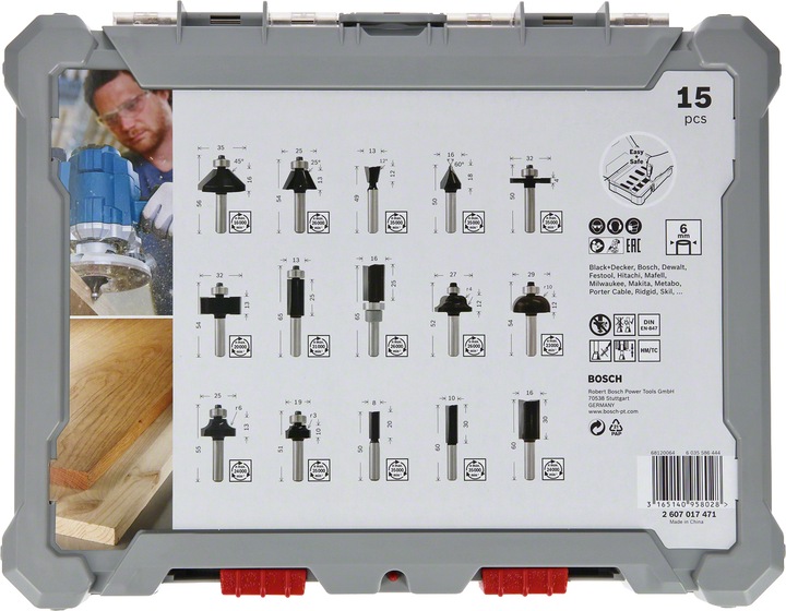Produktbild Bosch Professional Zubehör 15-teiliges Fräser-Set, 6-mm-Schaft für Handfräsen