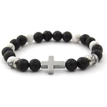 Beneto, Armschmuck, Beaded bracelet made of lava stone. howlite and hematite MINK64 - Length: 19 cm (L), (19 cm, Lava St...