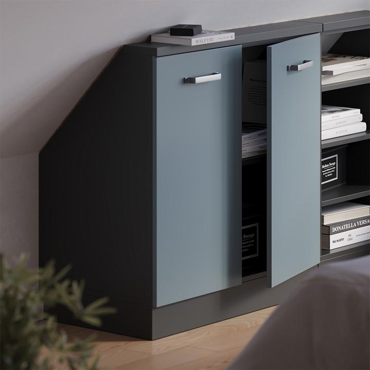 Produktbild Vichy Dachschrägenschrank Rion, Blau-Grau/Anthrazit/Anthrazit, mit 2 Türen (46 x 46 x 81.60 cm)