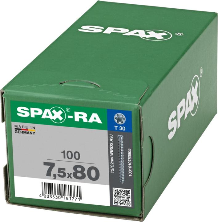 Produktbild Spax Spax-Ra Zylinderkopf T-Star Plus T30 Vollgewinde Wirox (100 Schrauben pro Stück)
