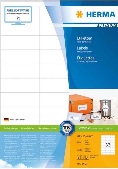 Actual product image HERMA Universal labels A4