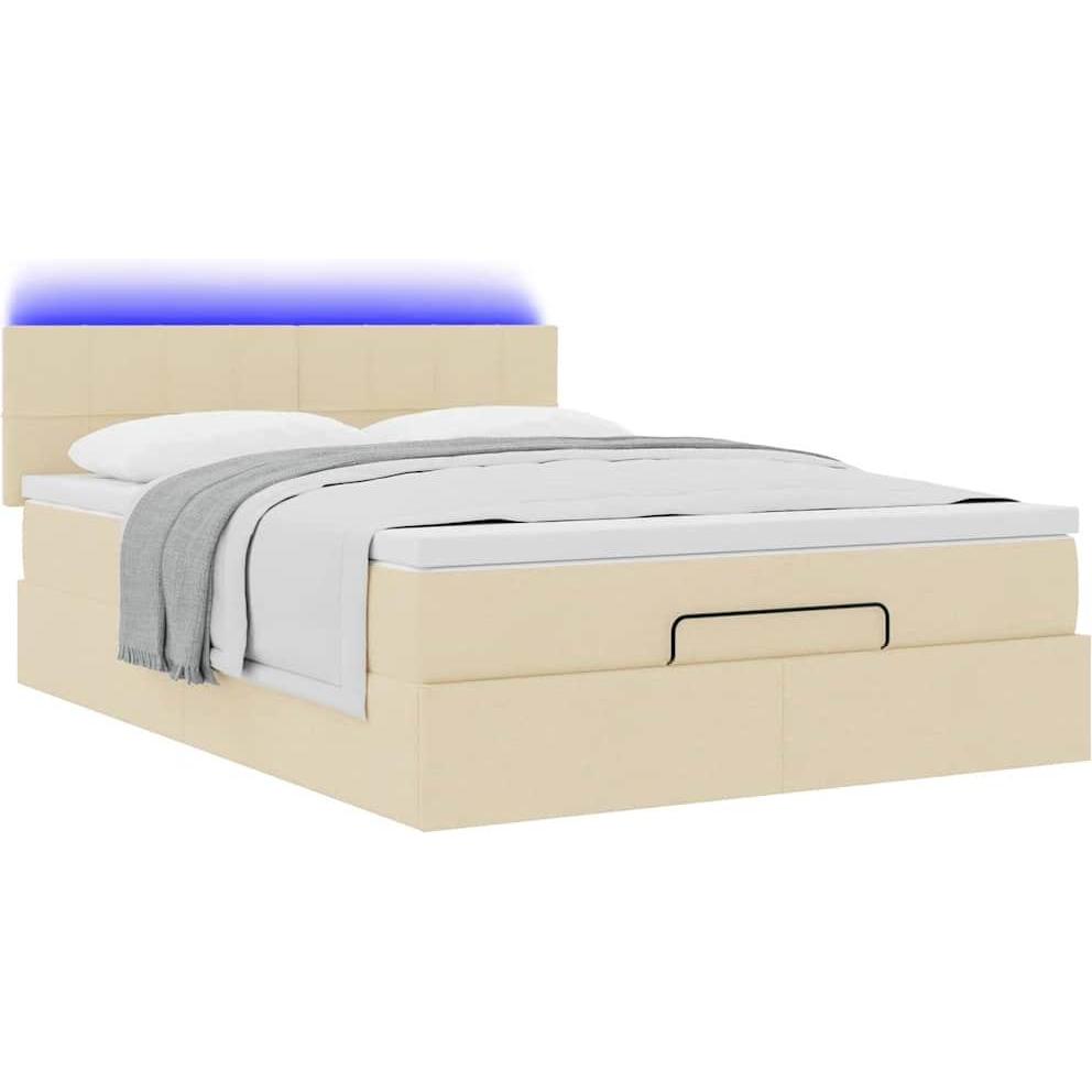 VidaXL, Bett, Ottoman-Bett mit Matratze Creme 140x200 cm Stoff Bett mit Stauraum Bett (140 x 200 cm)