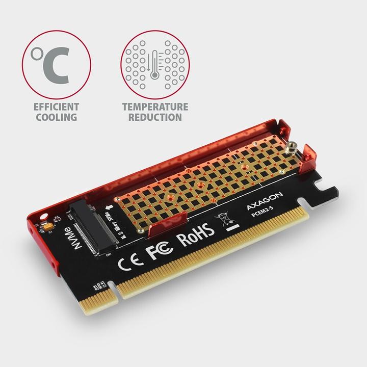 Actual product image Axagon PCEM2-S - PCIe - M.2 - Low Profile - PCIe 3.0 - Black - Red - PC