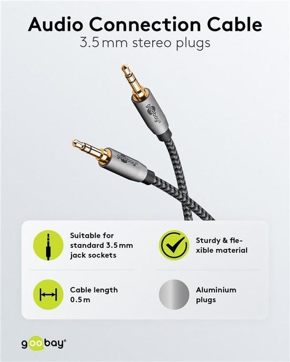 Actual product image Goobay Audio connection cable AUX, 3.5 mm stereo, 0.5 m, Sharkskin Grey (0.50 m, 3.5mm jack (AUX))