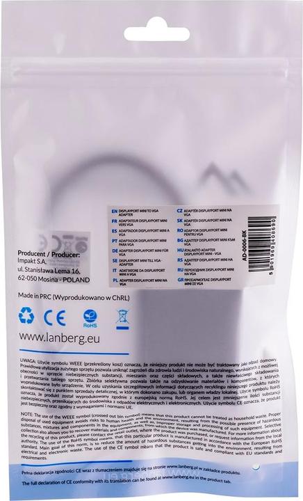 Actual product image Lanberg AD-0006-BK adapter mini (Mini DP, VGA, 20 cm)