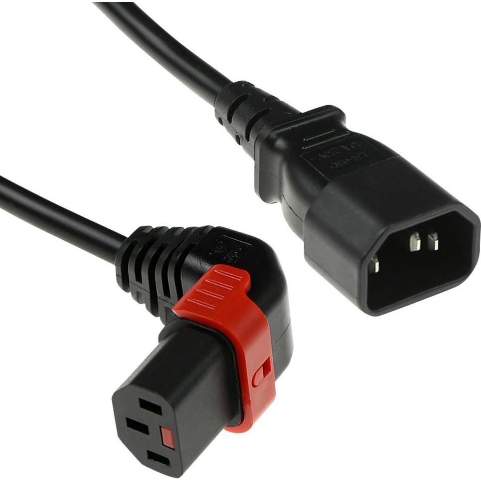 Iec Lock 230V Powercord C14 to C13 (up angled) lockable, black, 3 meter (3 m), Stromkabel
