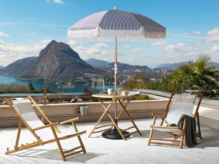 Produktbild Beliani Sonnenschirm ⌀ 150 cm schwarz / weiss mit Volant MONDELLO (1.50 m)