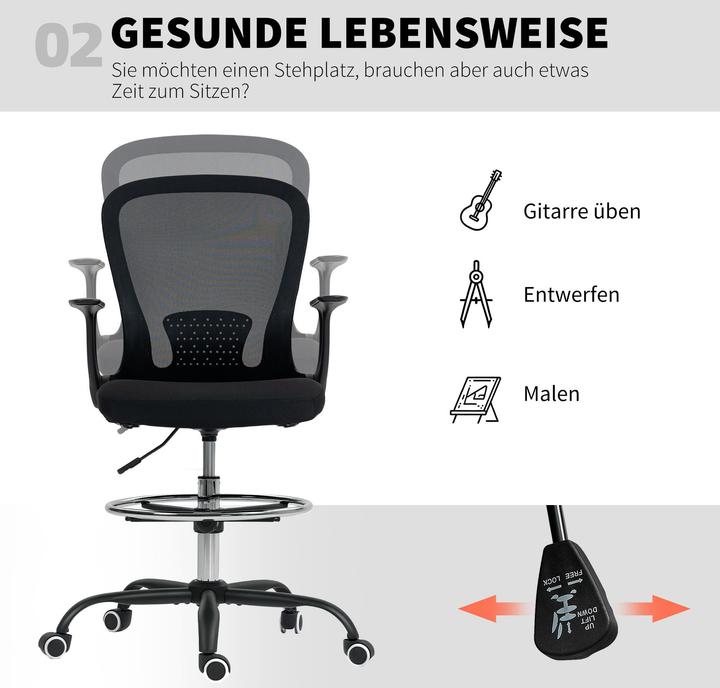 Produktbild Homcom Schreibtischstuhl Polyester, Mehrschichtenplatte Schwarz (54 - 74 cm)