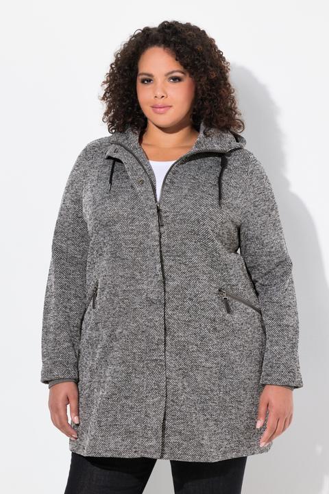 Immagine prodotto Ulla Popken Giacca in maglia e pile con cappuccio, tasche con zip e cerniera a cursore doppio (42, 44)