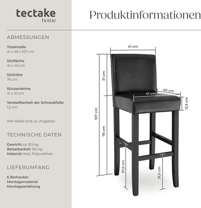 Produktbild tectake Barhocker aus Kunstleder