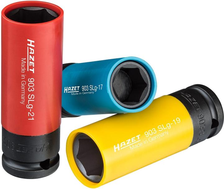 HAZET Jeu de clés à douilles à chocs 903SPC/3 ∙ Carré creux 12,5 mm (1/2 pouce) ∙ Profil Traction à… (19 mm, 21 mm, 17 mm)