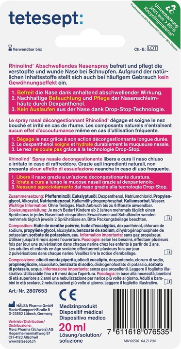 Valori nutrizionali e ingredienti Tetesept Rhinolind (1 Pezzo/i)