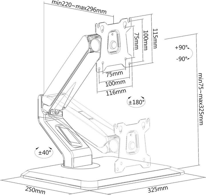 Produktbild Techly Schreibtischhalterung für 1 Touchscreen 17-32Zoll 43-81cm schwarz (Tisch, 32")