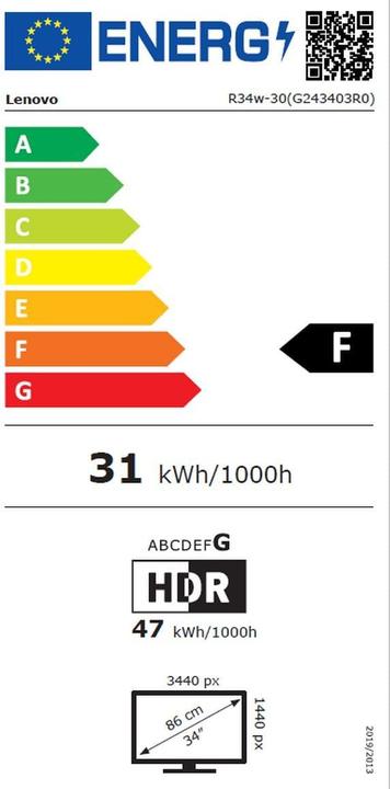Energie-Label Lenovo Legion R34w-30 (3440 x 1440 Pixel, 34")