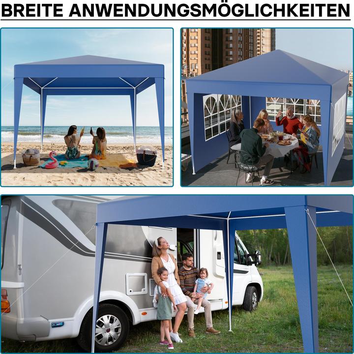 Actual product image Wiltec Pavillon 3x3m in Blau mit UV-Schutz 50+ Gartenpavillon Partyzelt Camping (300 cm, 300 cm)