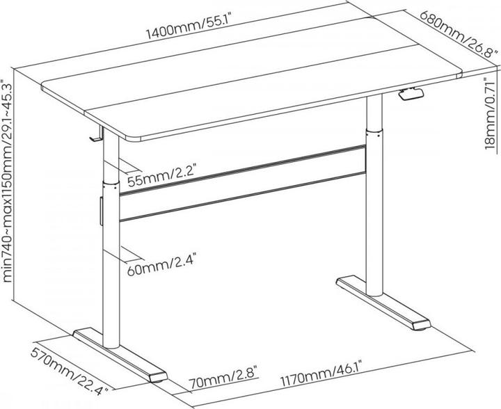 Actual product image Ergo Office Desk with top 140x68cm gas pressure spring height-adjustable for employees standing up (140 x 68 cm)