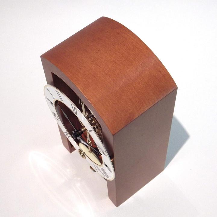 Actual product image Hermle Modern Skeleton Table Clock with Gold Pendel and Roman Numerals