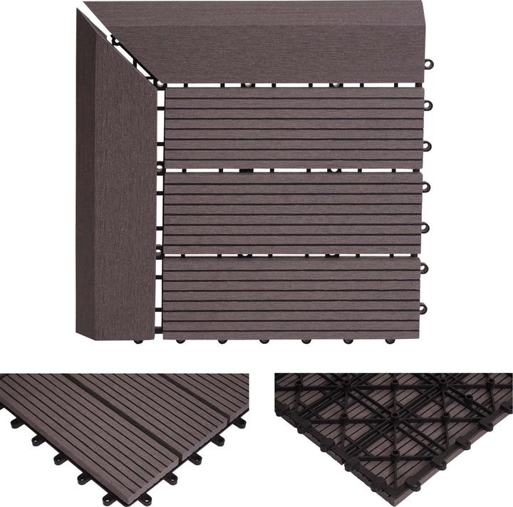 Image du produit Swisshandel24 WPC Carrelage d'angle Rhône + bordure, aspect bois terrasse, 30x30cm Premium angle droit, gris (1 x, 30 x 30 cm)