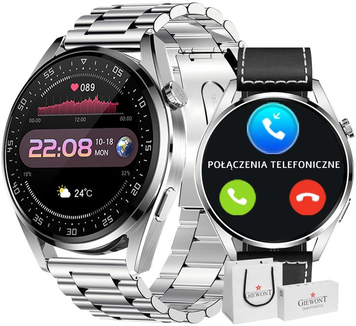 Actual product image Giewont Smartwatch GW450-5 Silver + black leather strap
