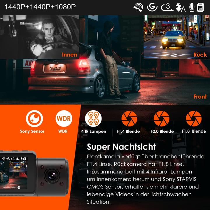 Produktbild Vantrue N4 (GPS-Empfänger, Eingebautes Display, Nachtsicht, QHD)