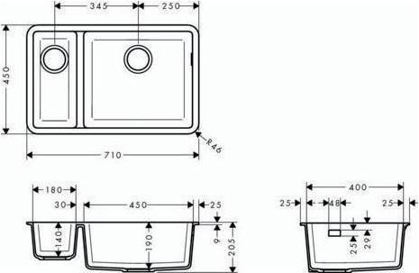 Actual product image hansgrohe HG undermount sink 180/450 S510-U635 graphite black (Undermount sink, 45 cm, 71 cm)