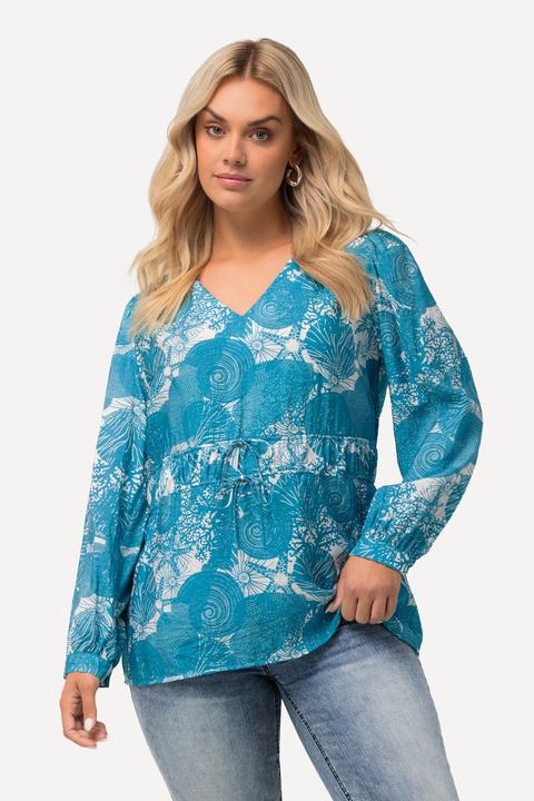 Produktbild Ulla Popken Bluse, maritimer Druck, V-Ausschnitt, Halbarm (54)