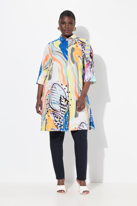 Immagine prodotto Ulla Popken Blusa dal taglio lungo e svasato con lyocell, colletto da camicia e maniche a 3/4 (46, 48)