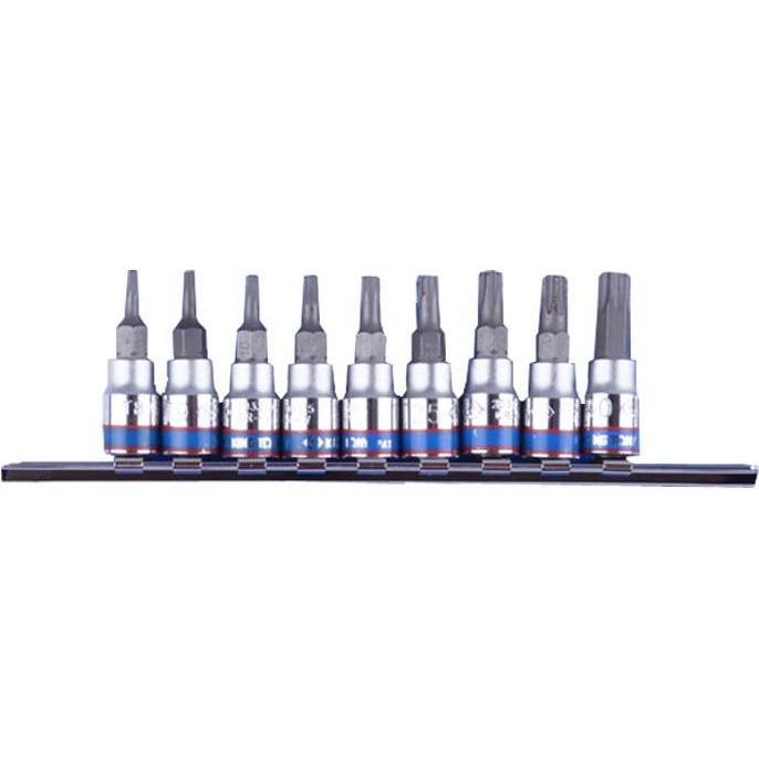 King, Chiave a bussola + esagonale, Serie di viti Torx da 1/4" su rotaia - 9 pz. (1/4")