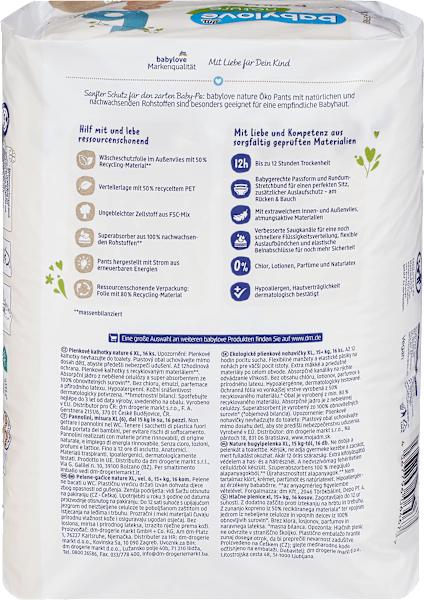 Nutritional values and ingredients dm babylove nature (Size 6, Pack, 16 pcs.)