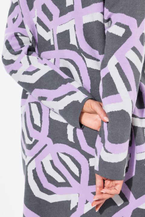 Immagine prodotto Ulla Popken Cardigan lungo e aperto con design grafico e collo alto (50, 52)