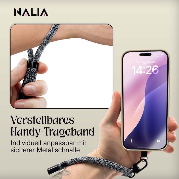 Produktbild Nalia Wristy Lanyard Handykette – Universal Trageband für Smartphones – Verstellbar, Soft & Elastisch