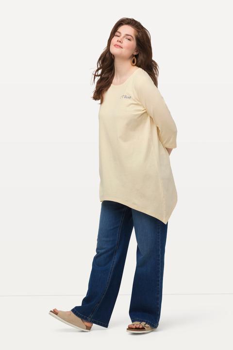 Immagine prodotto Ulla Popken Maglia di cotone biologico con cuore, orlo a punte, scollo a girocollo e maniche a 3/4 (46, 48)
