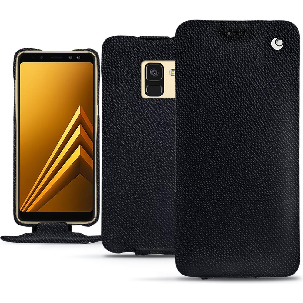 Noreve Lederschutzhülle vertikal (Samsung Galaxy A8 (2018)), Smartphone Hülle, Schwarz