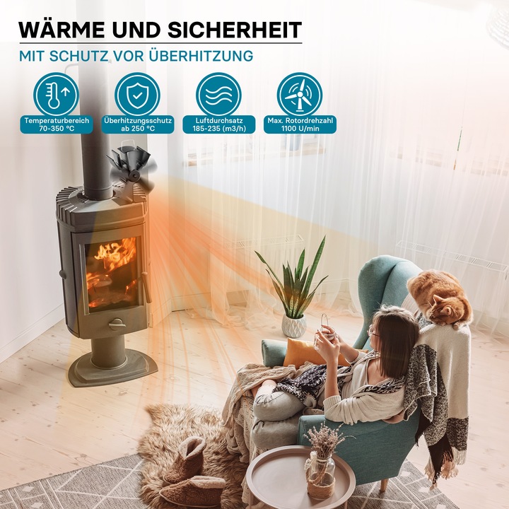 Produktbild Wiltec Kaminofen Ventilator 5 Flügel stromlos Kaminventilator Ofenventilator (17 x 10.5 x 19.5 cm)