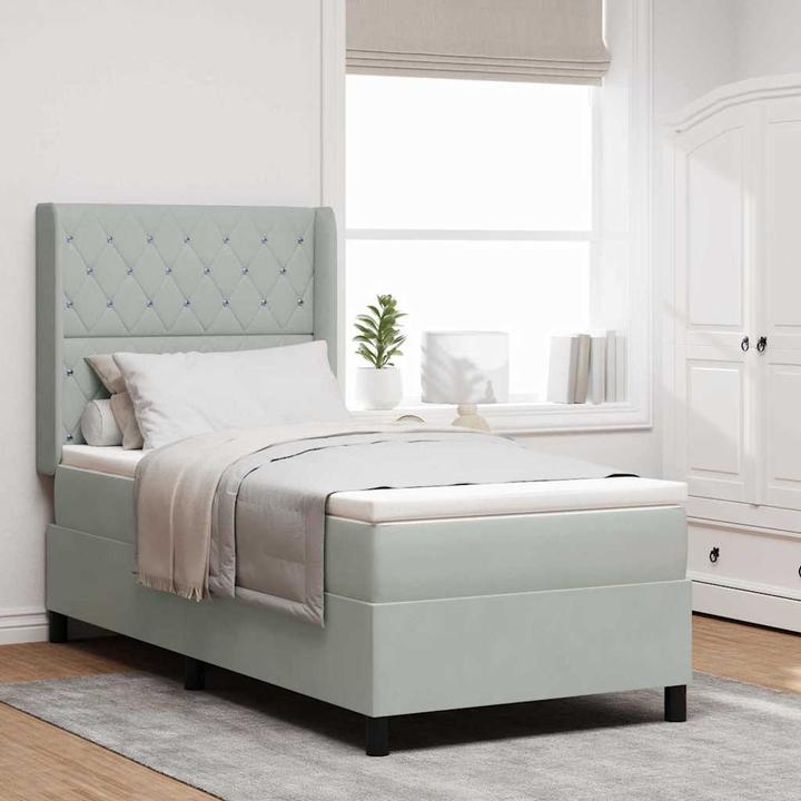 Produktbild vidaXL Boxspringbett Mit Matratze & Led Samt Hellgrau (100 x 200 cm)
