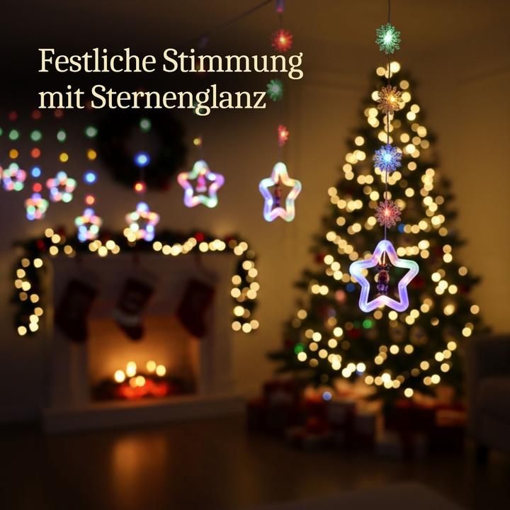 Produktbild Hermex LED Weihnachtslichterkette 3m Sternen-Lichtervorhang mit Schneeflocken (3 m)