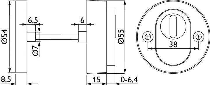 Produktbild Hermat Schutzrosette 2038.KS/2073,rund,15mm,ZA/PZ,ER matt,TS35-86 (Türgriff)