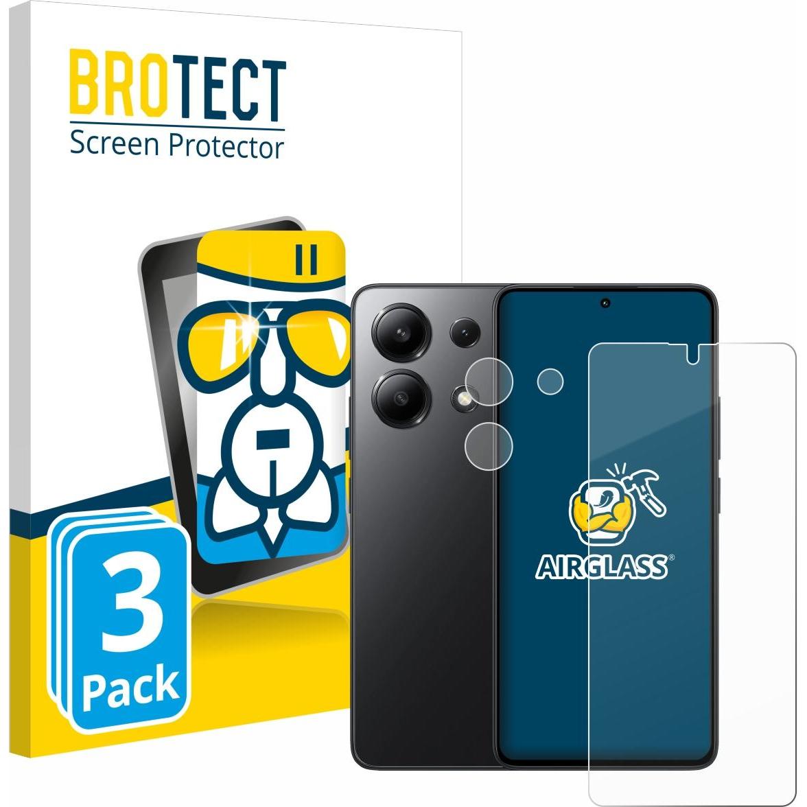 BROTECT AirGlass Panzerglasfolie (3 Stück, Xiaomi Redmi Note 13 5G), Smartphone Schutzfolie, Transparent