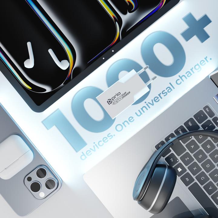 Actual product image prio Ladegerät GaN POWER 25W PD PPS (USB C)+QC 3.0 (USB A) weiss (15 W)
