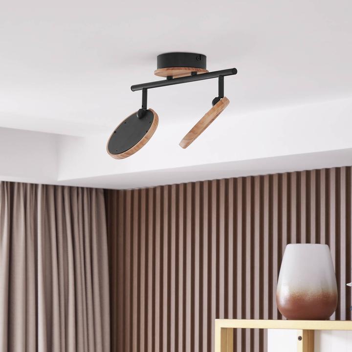 Actual product image Lindby Manel LED spotlight wood 2-light (560 lm)