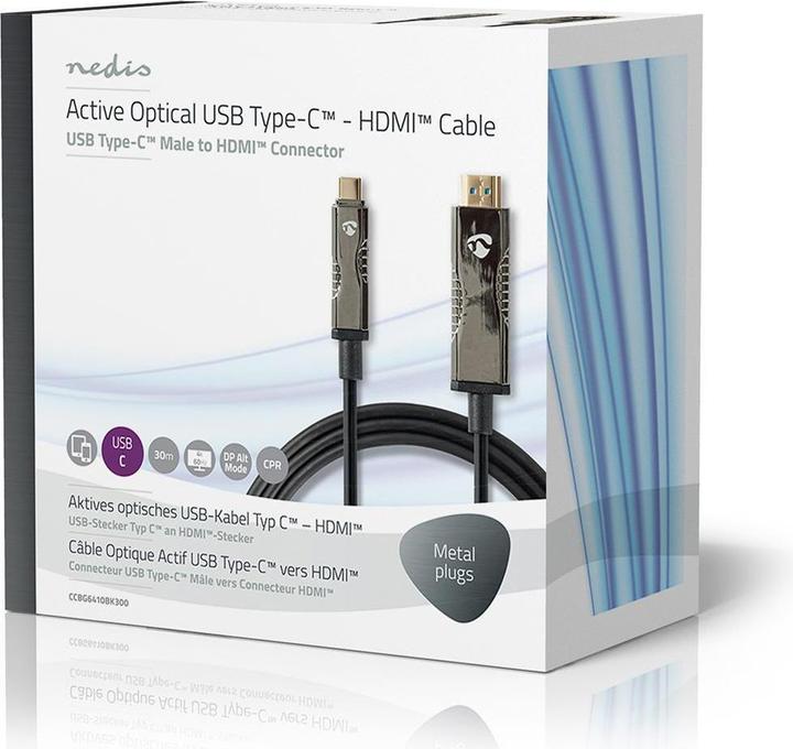 Produktbild Nedis optische USB-Kabel (aktiv) USB-CT Stecker HDMIT Stecker 18 Gbps 30.0 m rund PVC Schwarz Karto (30 m, USB Typ C)